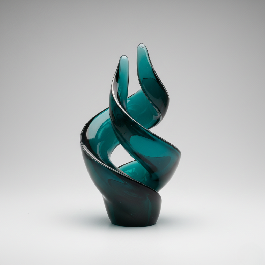 Teal Ribbon Glass Sculpture