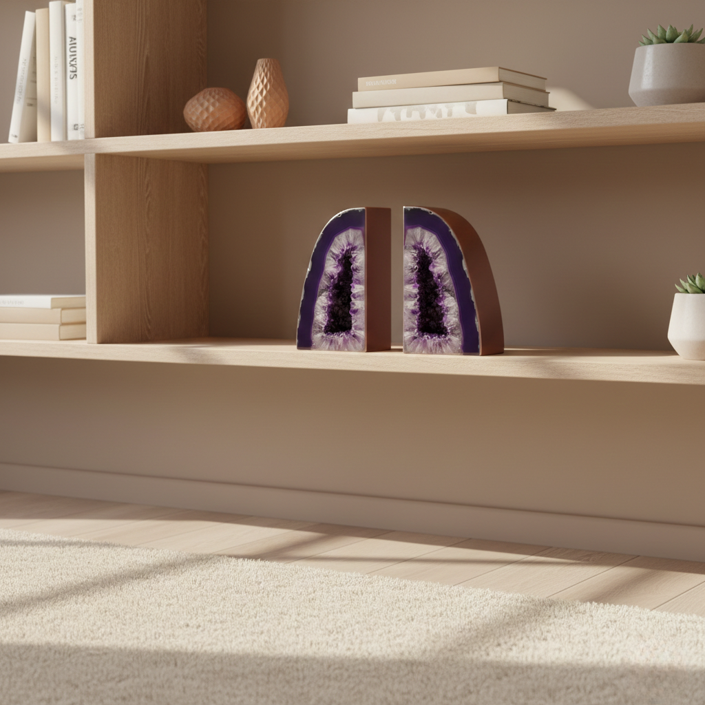 Amethyst Crystal Bookends