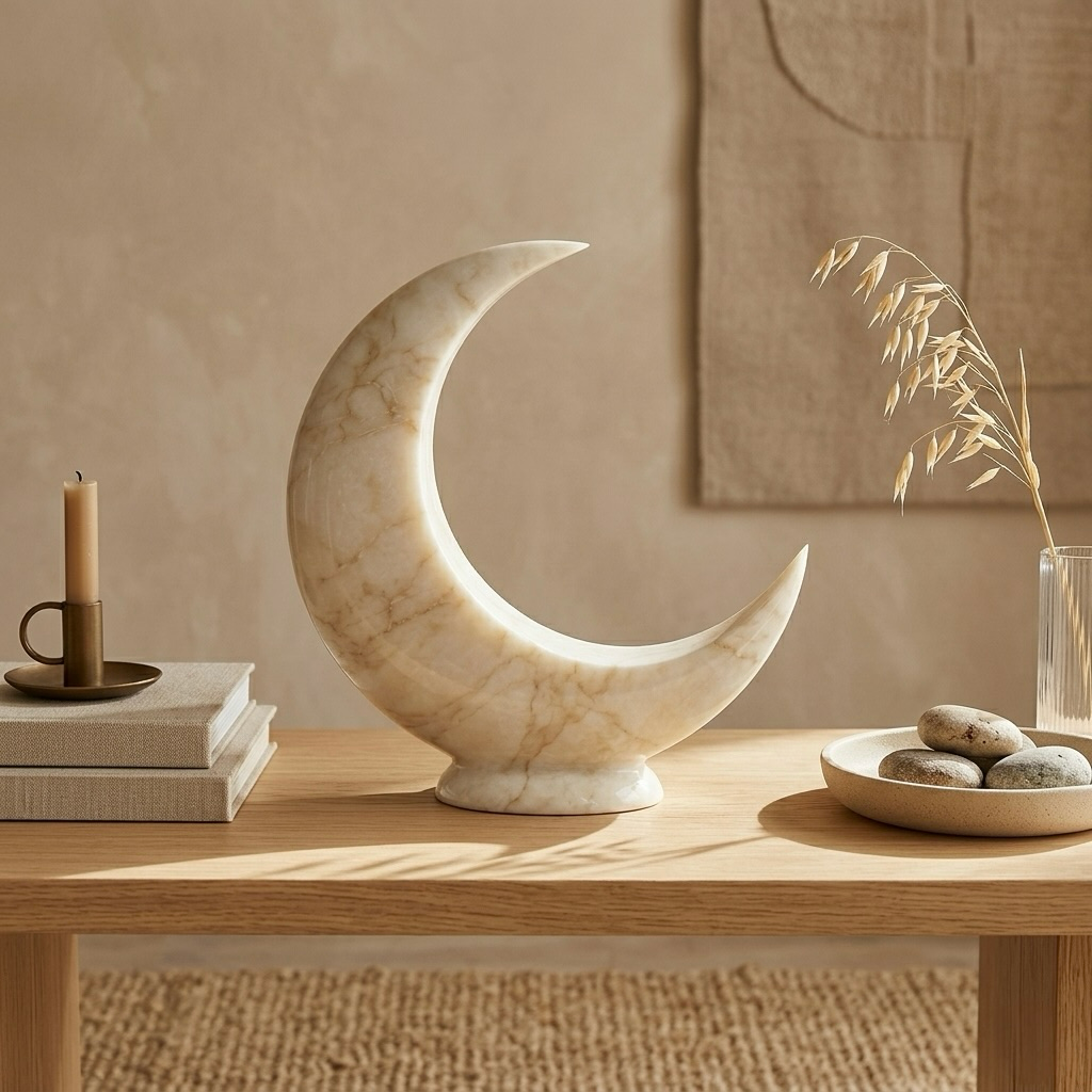 Marble Crescent Moon Sculpture