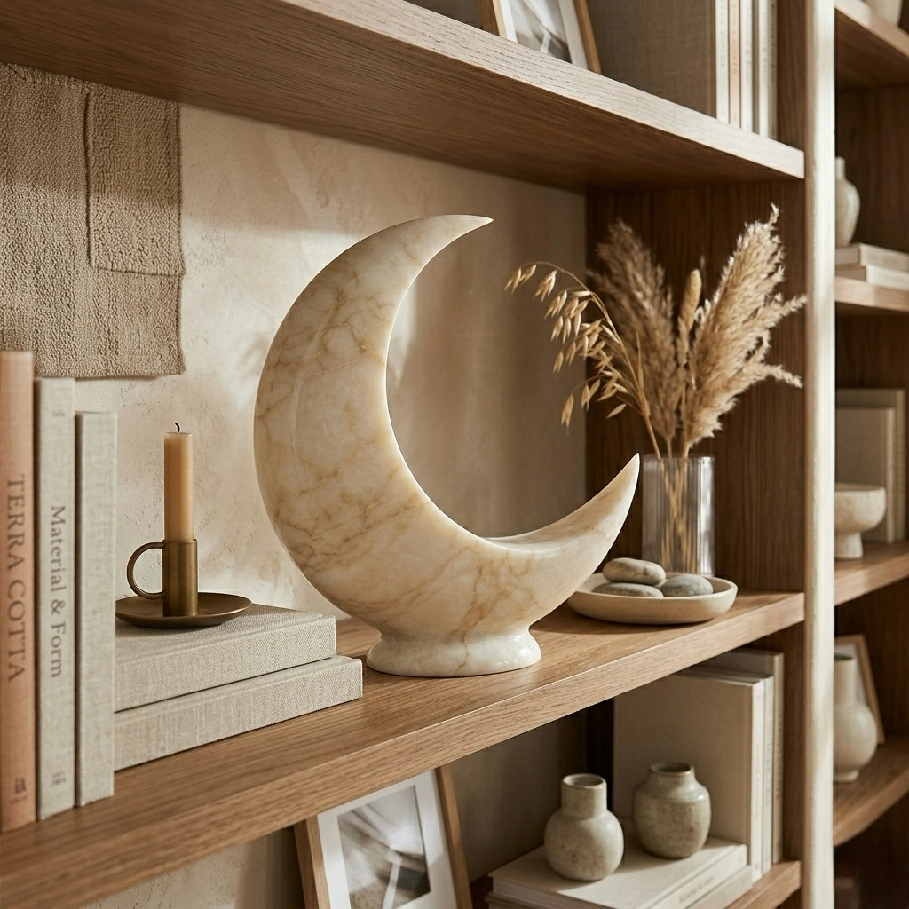 Marble Crescent Moon Sculpture