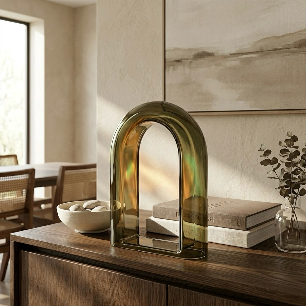 Olive Smoked Glass Arch Sculpture
