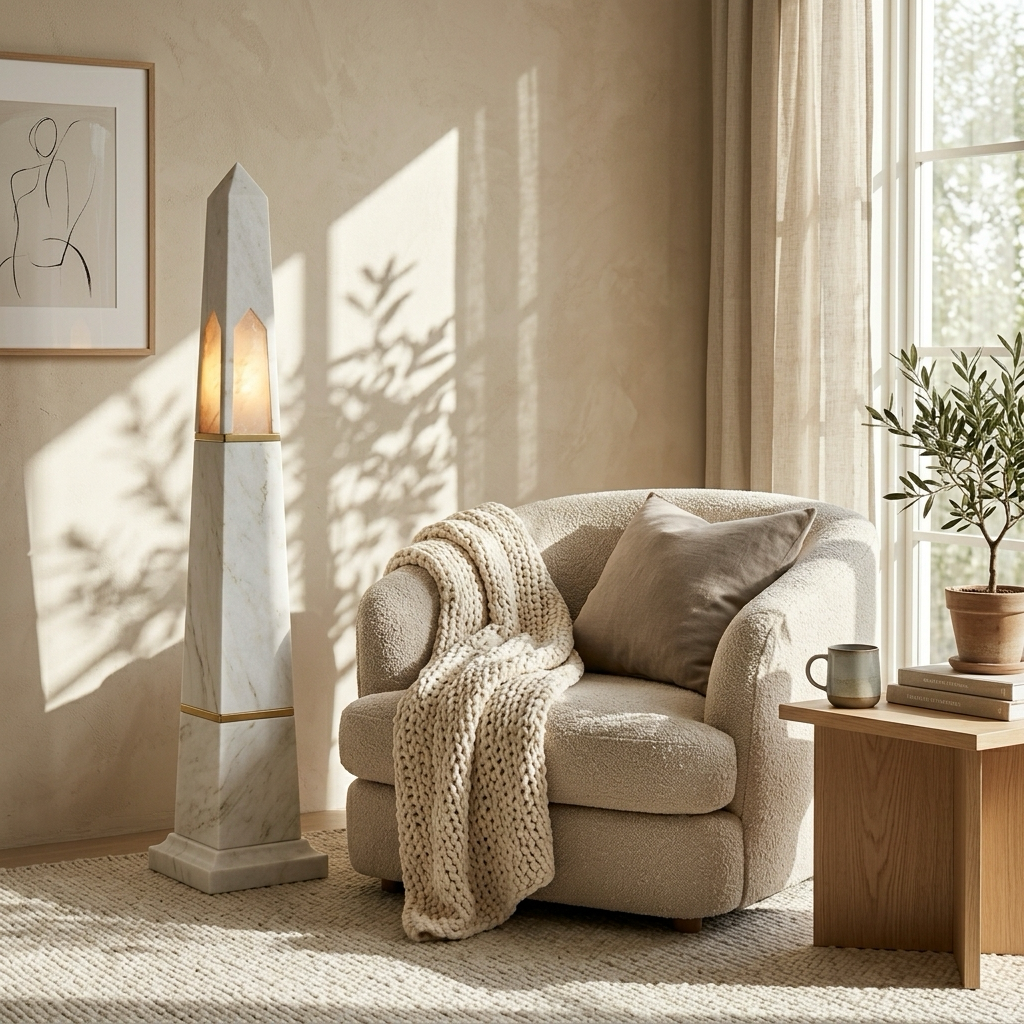 Marble-Look Obelisk Floor Lamp