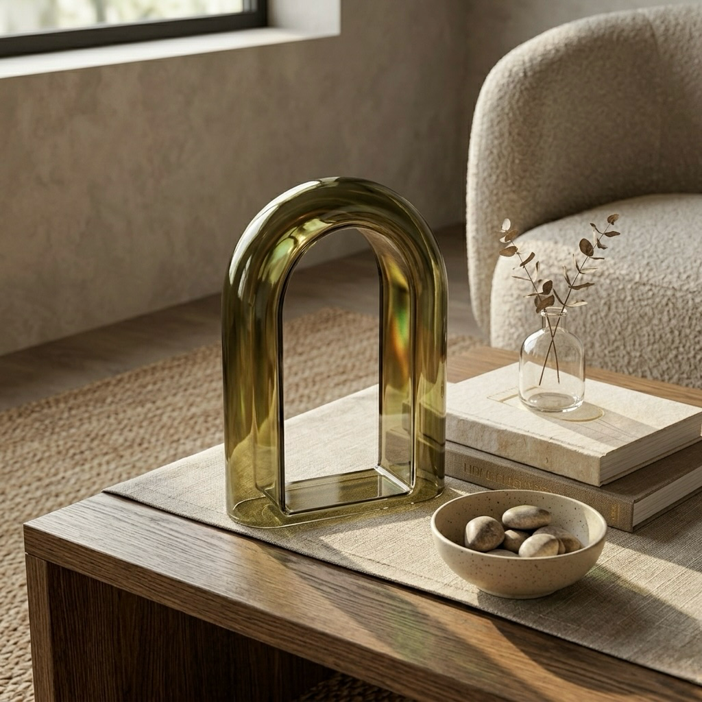 Olive Smoked Glass Arch Sculpture