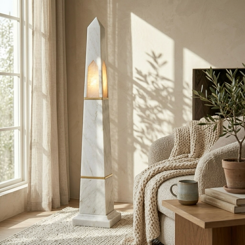 Marble-Look Obelisk Floor Lamp