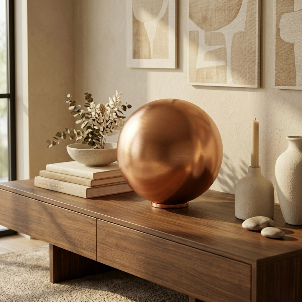 Brushed Copper Sphere Sculpture