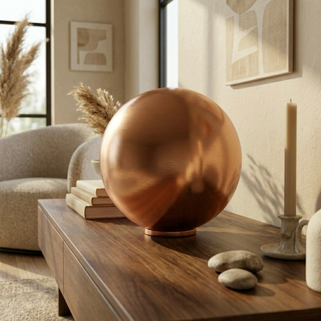 Brushed Copper Sphere Sculpture