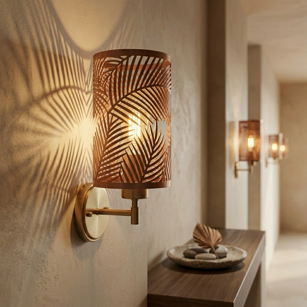 Laser-Cut Palm Leaf Wall Sconce