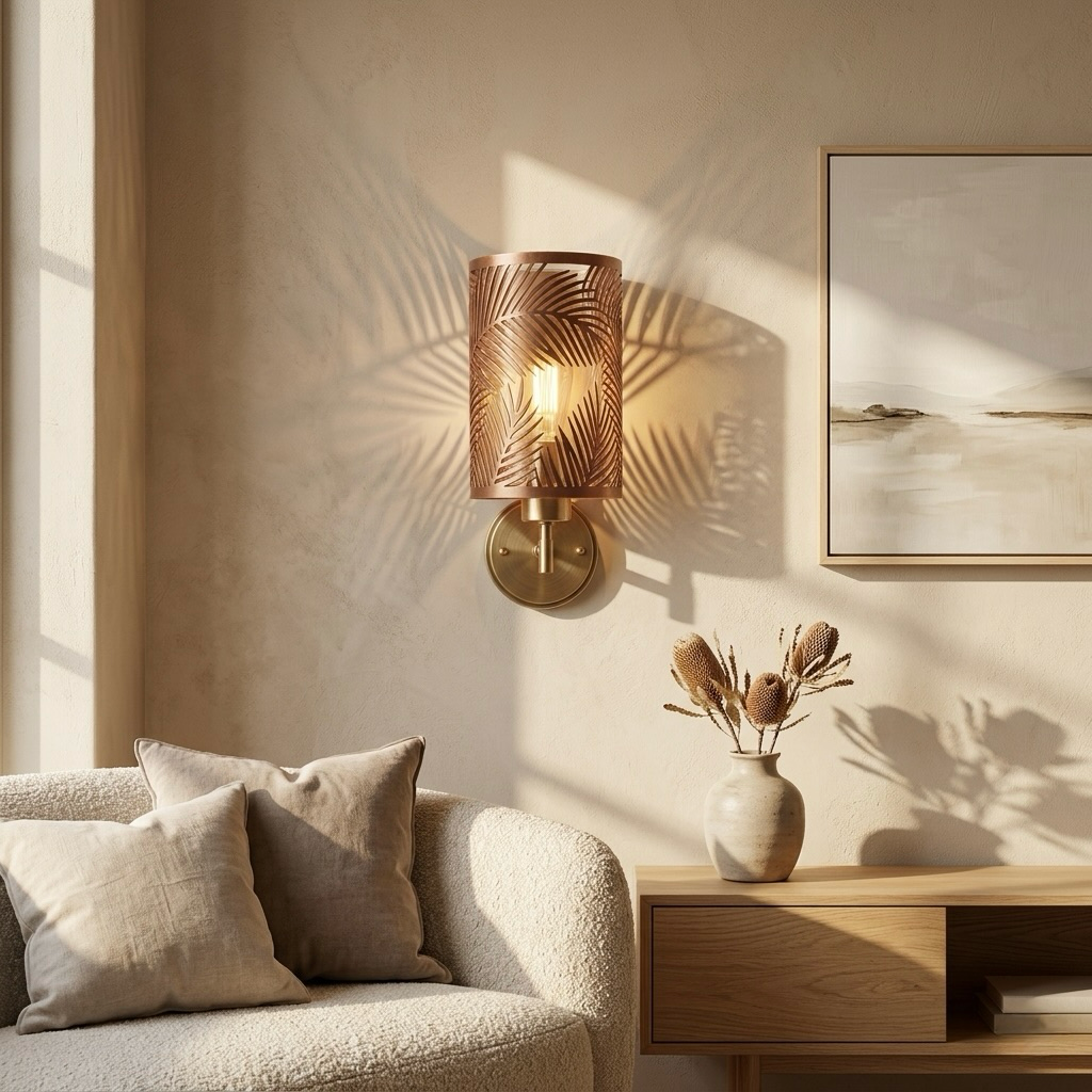 Laser-Cut Palm Leaf Wall Sconce