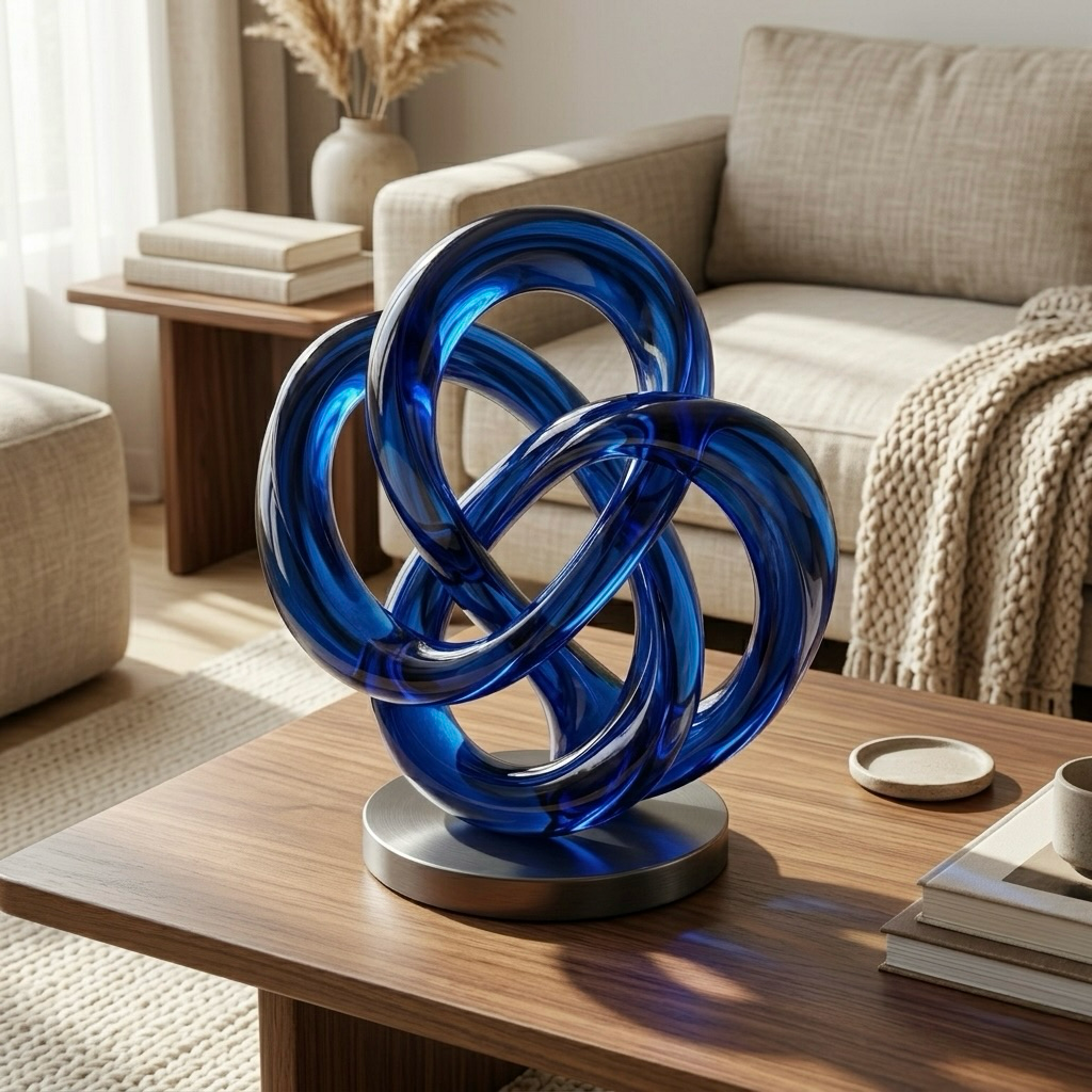 Cobalt Glass Infinity Knot Sculpture