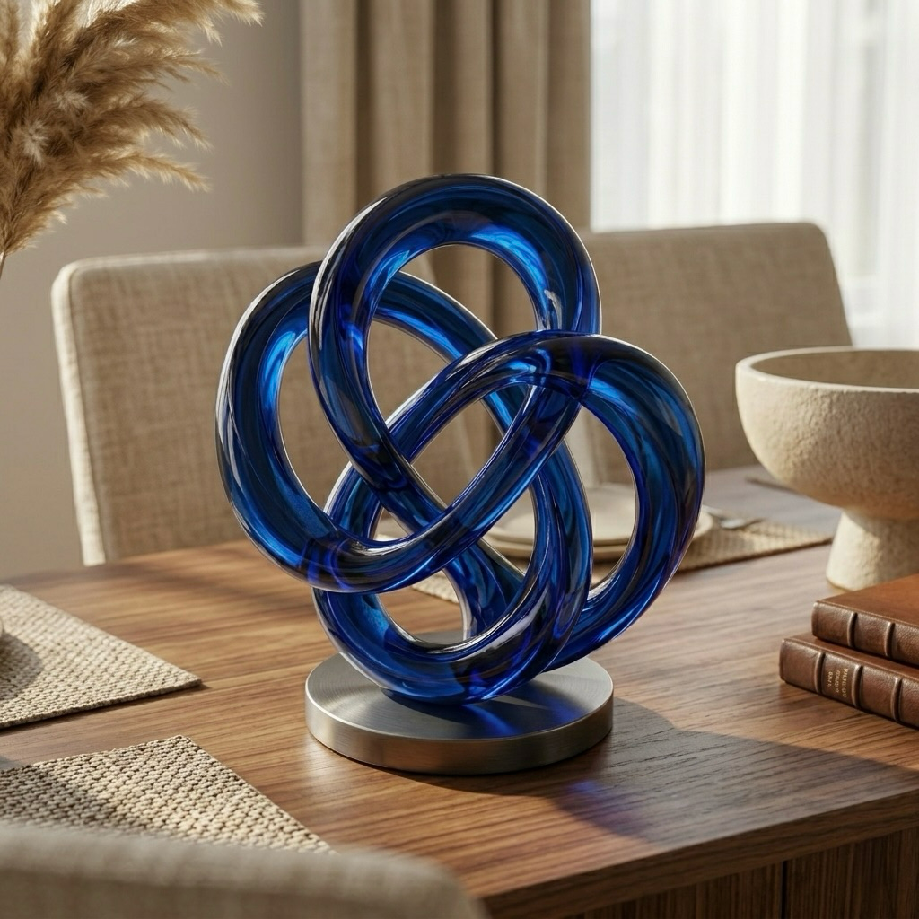 Cobalt Glass Infinity Knot Sculpture