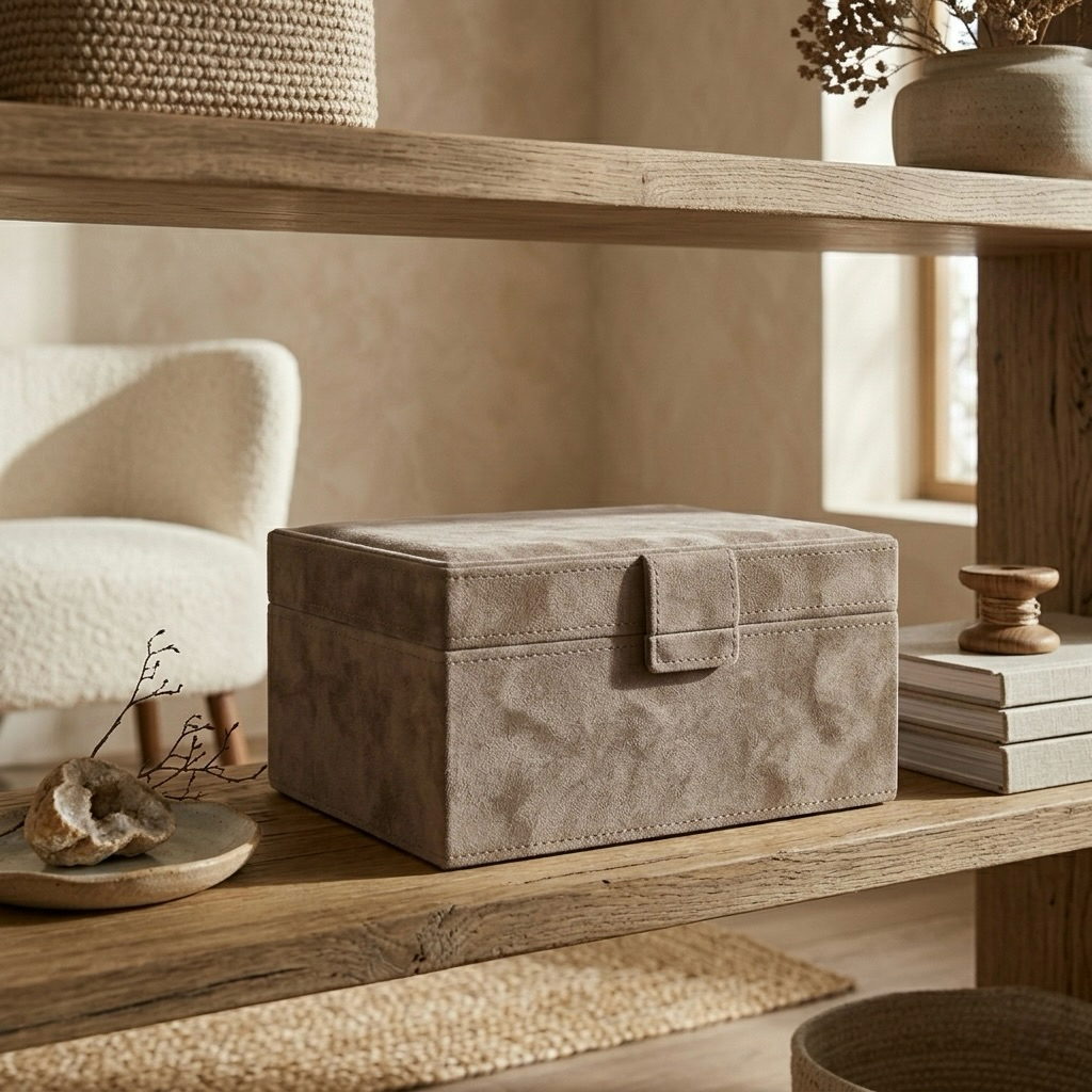 Taupe Suede Decorative Storage Box