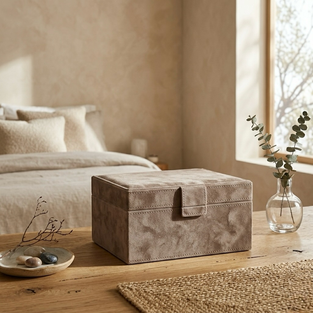 Taupe Suede Decorative Storage Box