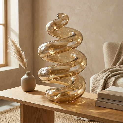 Amber Spiral Glass Sculpture