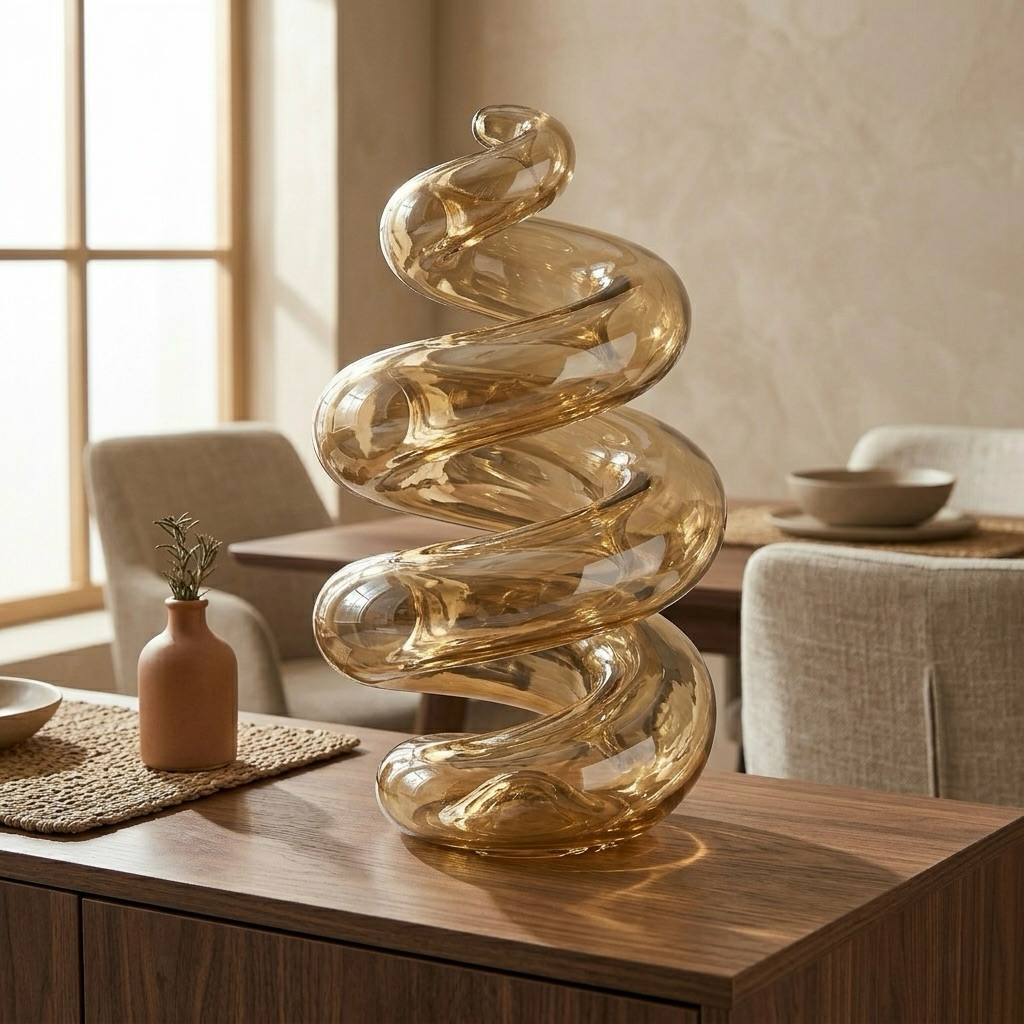 Amber Spiral Glass Sculpture
