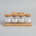 Glass Spice Jar Set with Bamboo Lids & Tray