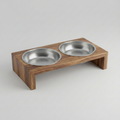 Elevated Wooden Double Pet Feeder with Stainless Bowls