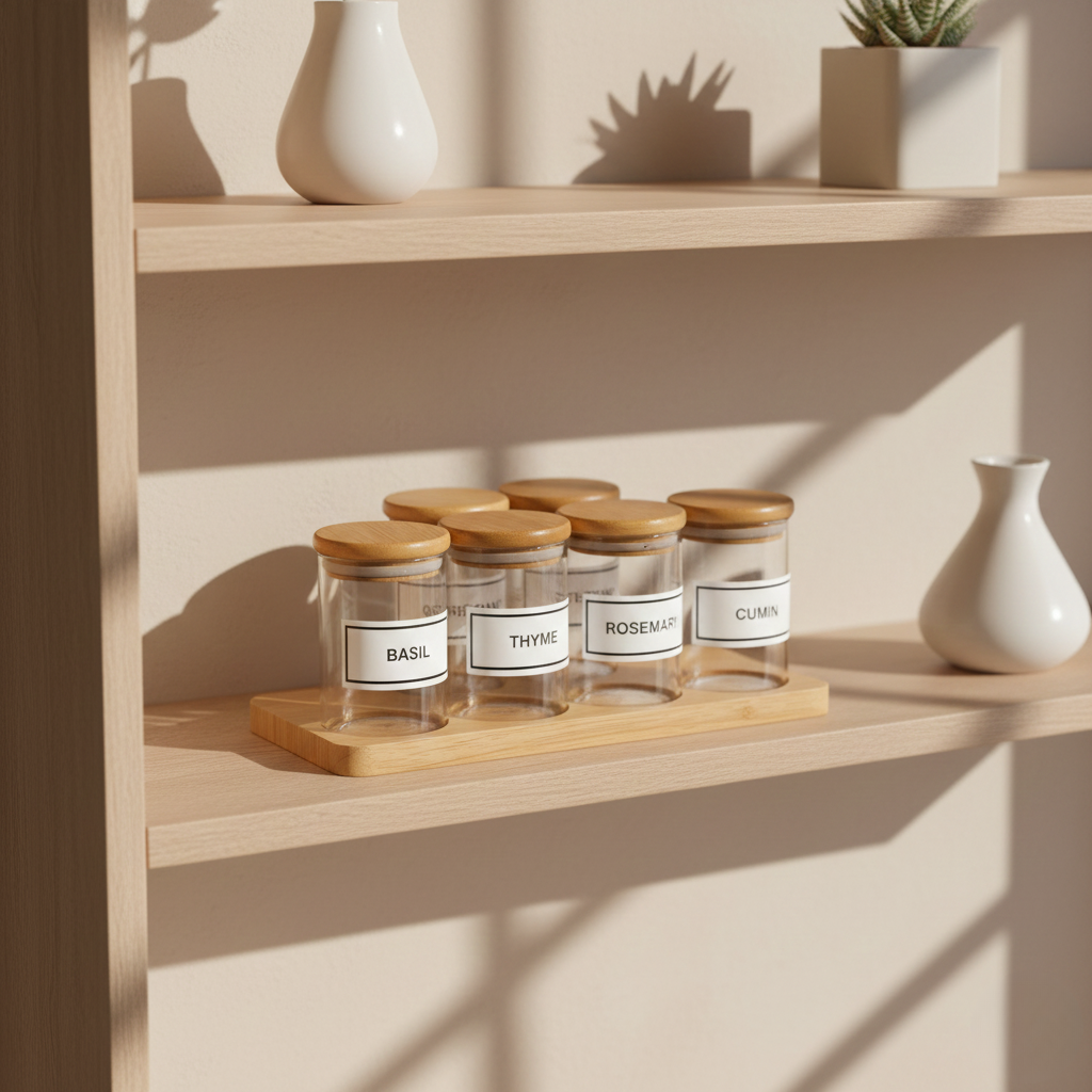 Glass Spice Jar Set with Bamboo Lids & Tray