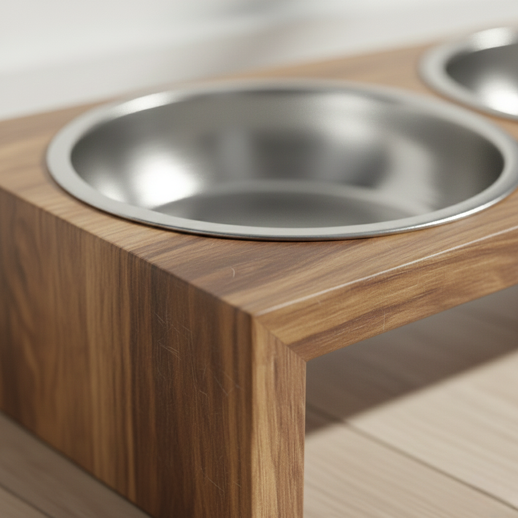 Elevated Wooden Double Pet Feeder with Stainless Bowls