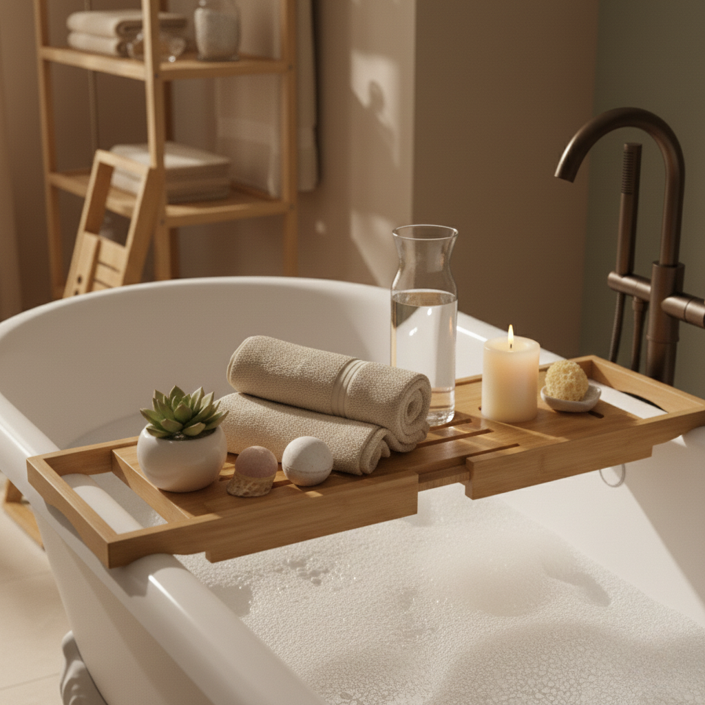 Expandable Bamboo Bath Caddy Tray