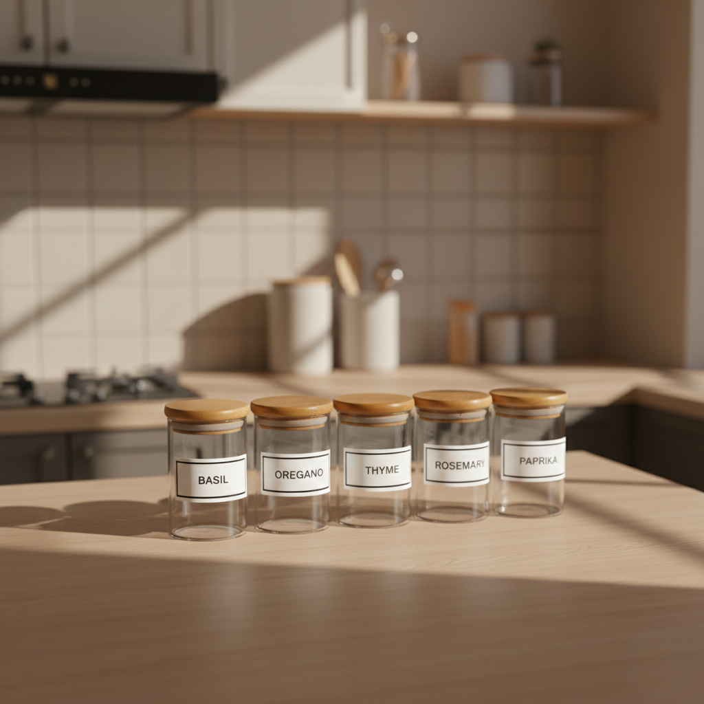Glass Spice Jar Set with Bamboo Lids & Tray